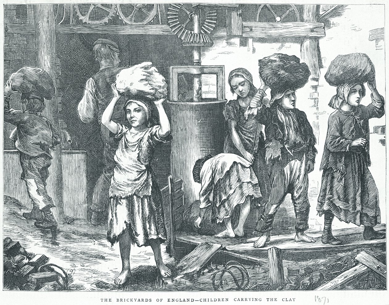 Cegielnie Anglii, Dzieci niosące glinę, 1871 autorstwa English School