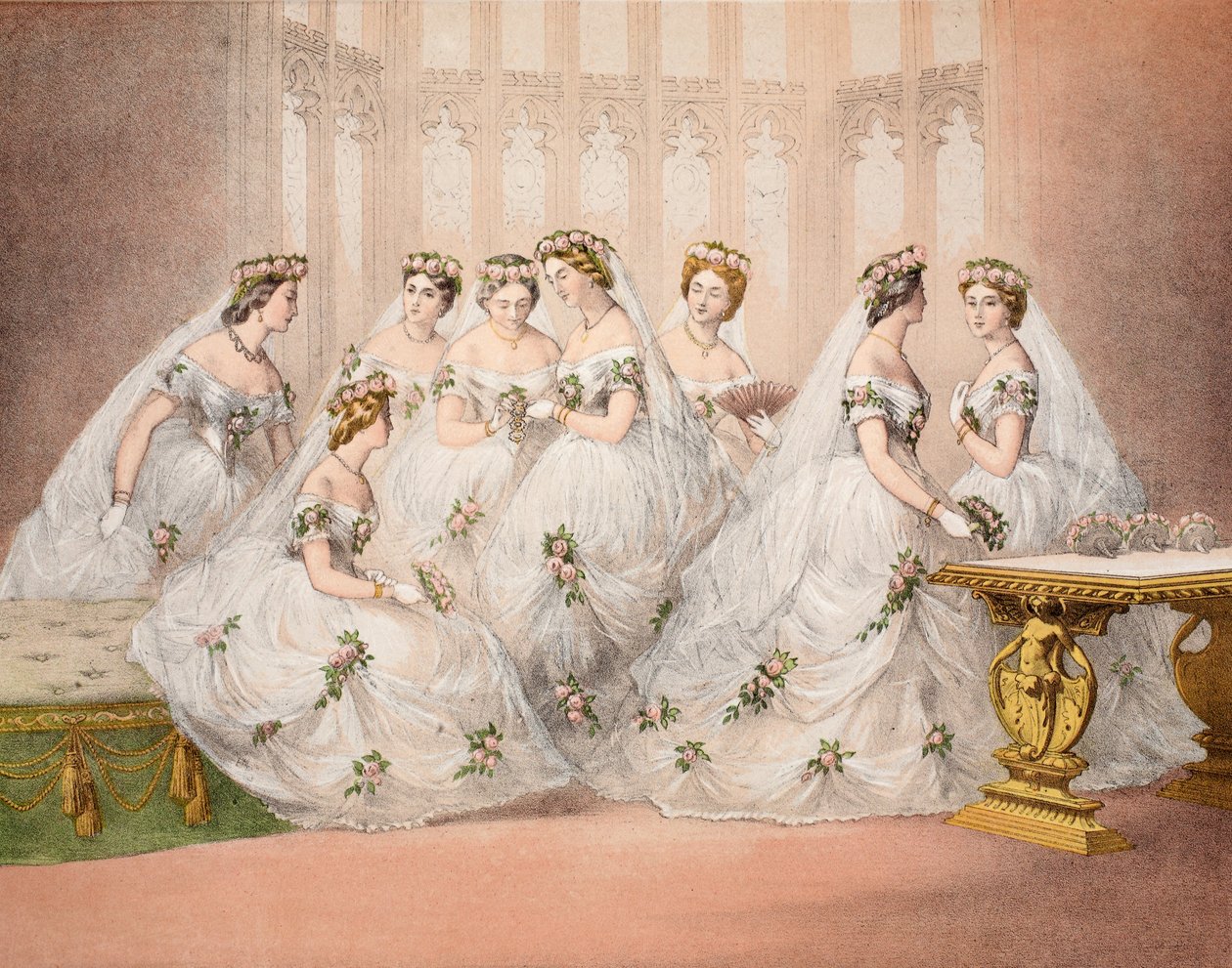 Druhny, 10 marca 1863, z Pomnika małżeństwa Edwarda VII i Aleksandry z Danii, wyd. 1864 autorstwa English School
