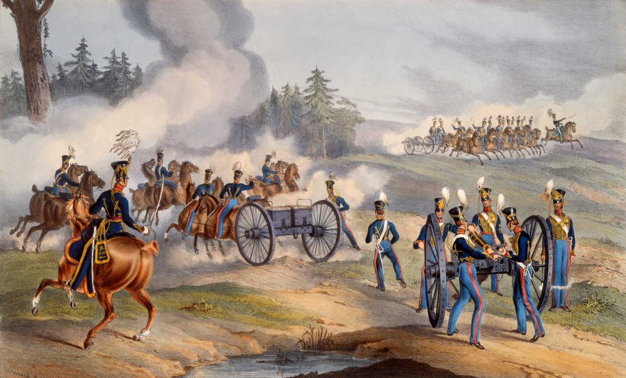 Brytyjska artyleria królewska szykuje się do bitwy, 1835 r autorstwa English School