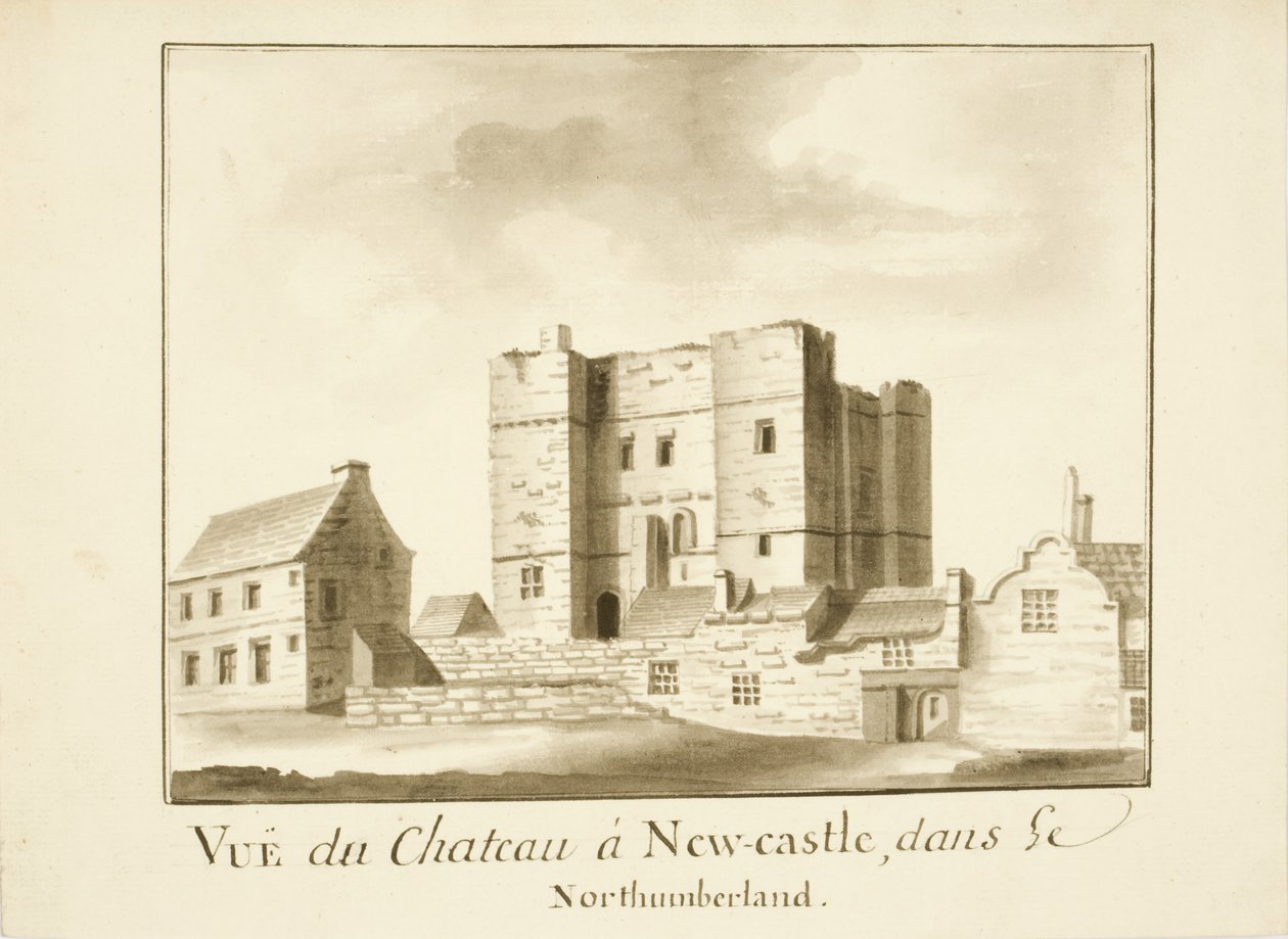 Zamek, Newcastle upon Tyne (tusz i ołówek na papierze) autorstwa English School