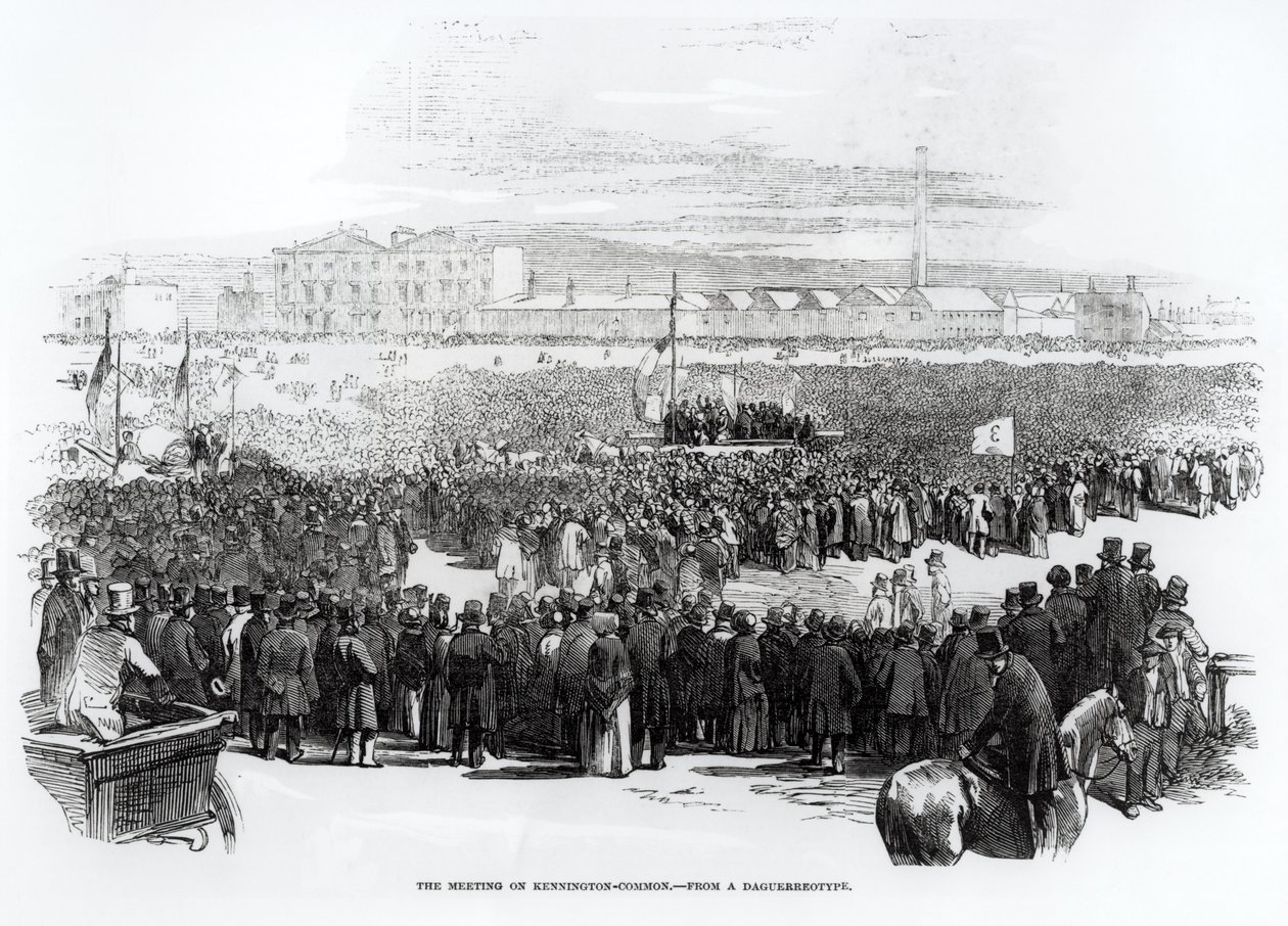Spotkanie czarowników na Kennington Common, kwiecień 1848 r. autorstwa English School