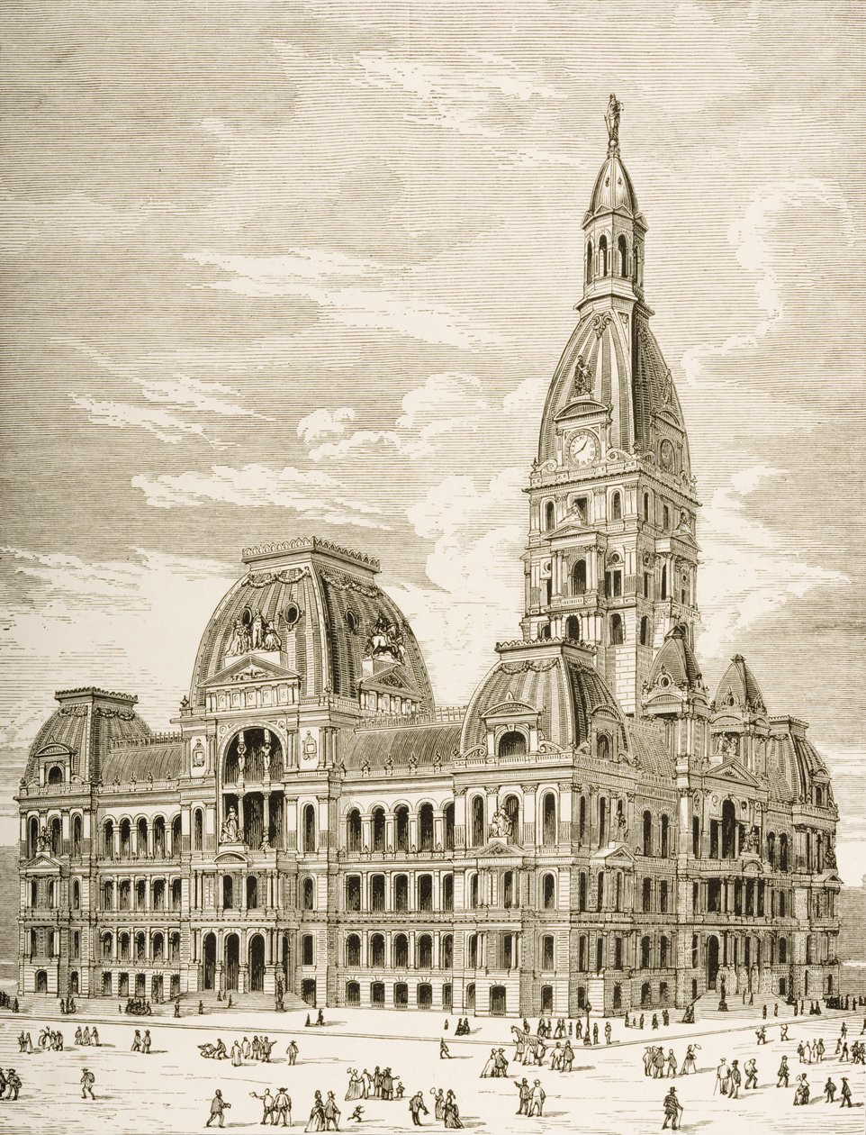 Ratusz, Chicago, ok. 1870 r., z "Obrazków amerykańskich" opublikowanych przez Religious Tract Society, 1876 r. autorstwa English School