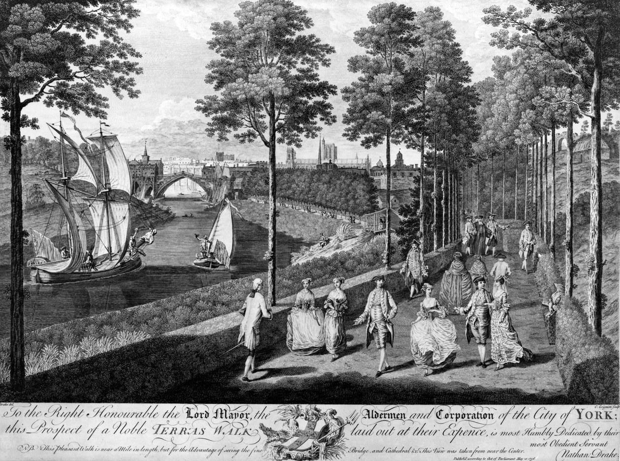 City of York, Noble Terrace Walk, grafika wykonana przez Charlesa Grignona, 1756 autorstwa English School