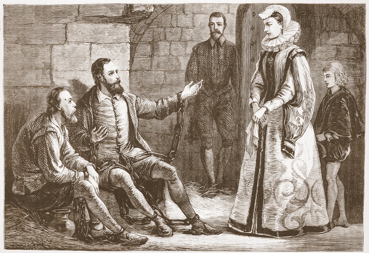 Hrabina Reux odwiedzająca De Bray i La Grange w więzieniu, ilustracja z Historii protestantyzmu Jamesa Aitkena Wylie (1808-1890), wyd. 1878 autorstwa English School
