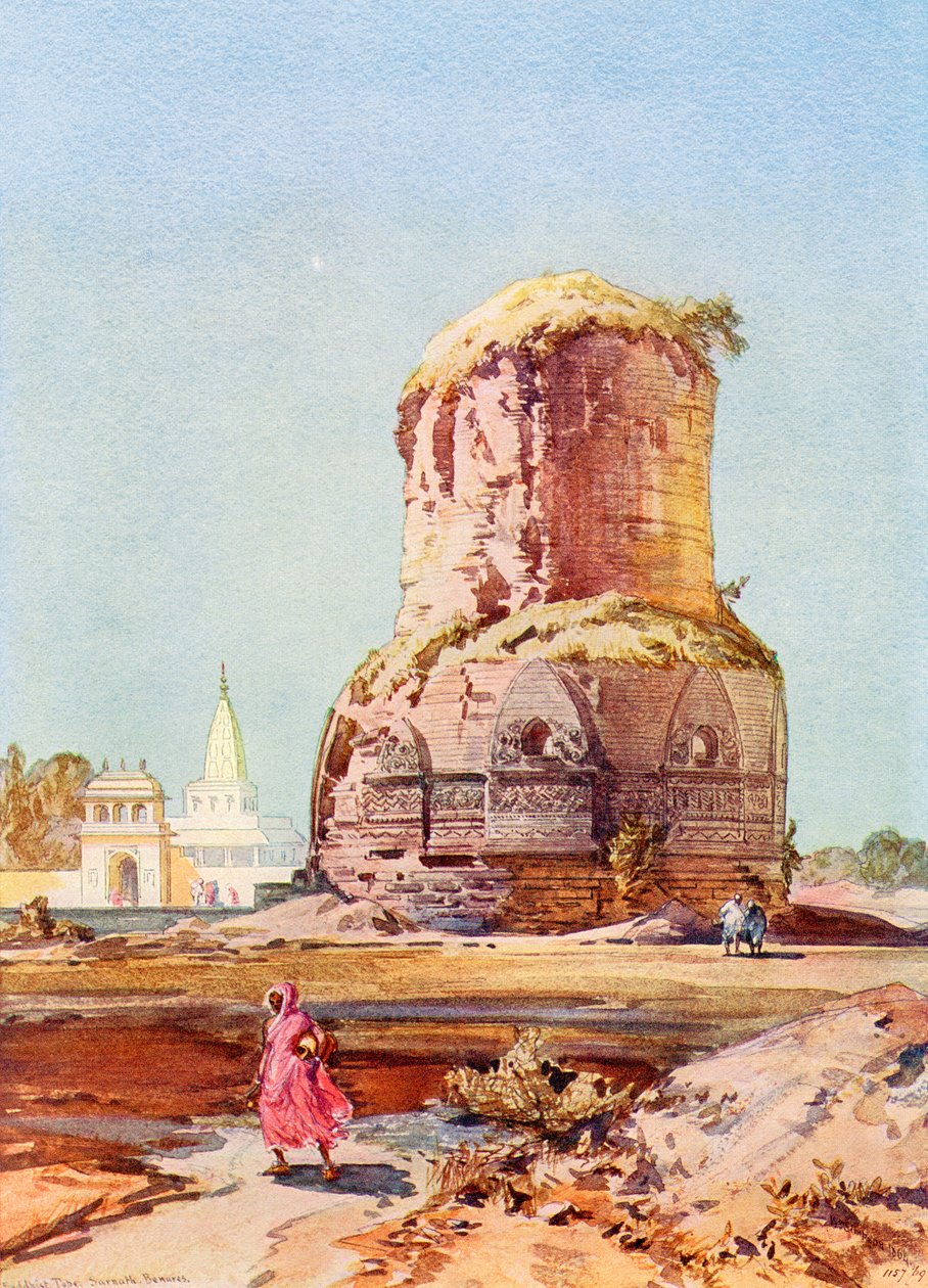 Stupa Dhamek, Sarnath, Uttar Pradesh, z książki "Cuda świata", wyd. ok. 1920 r. (druk) autorstwa English School