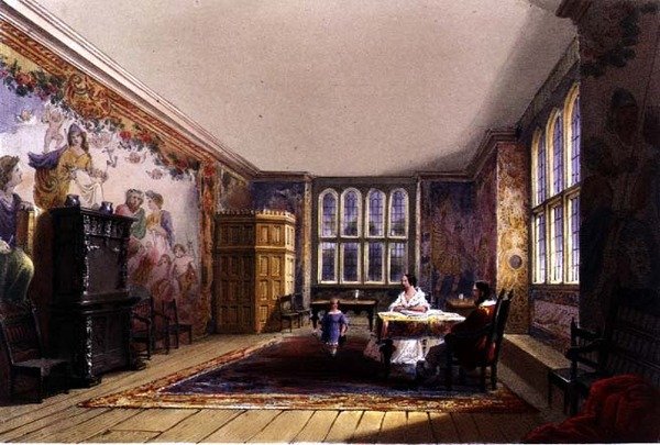 Salonik, dom Cotehele, ok. 1830-40 (kolor lito) autorstwa English School