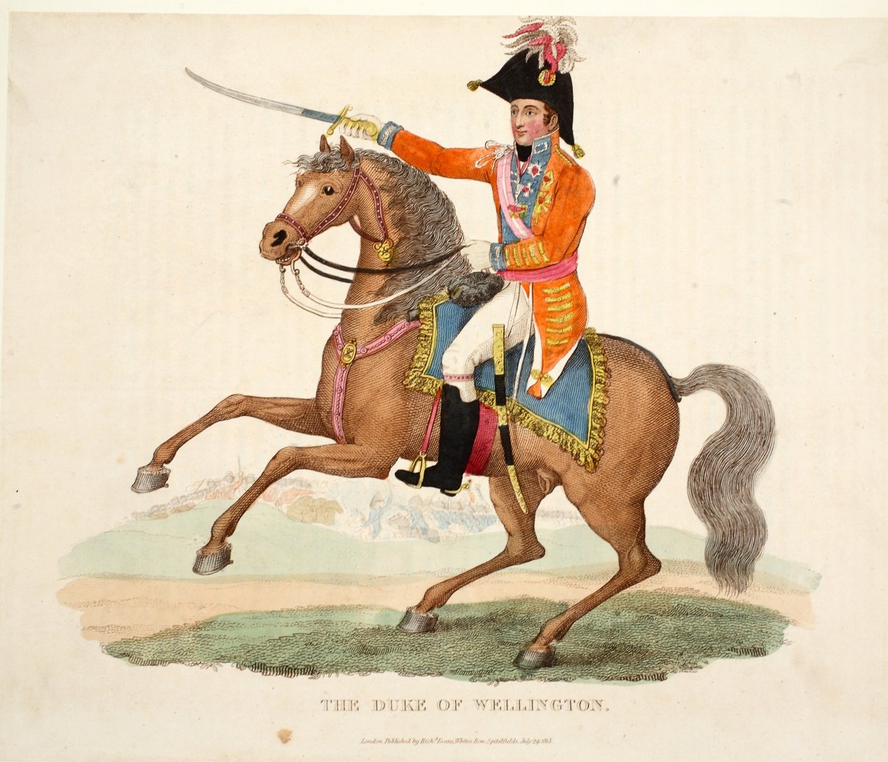 Książę Wellington, wyd. Richard Evans, inż Romney, ilustracja z Historycznego sprawozdania z bitwy pod Waterloo autorstwa Williama Mudforda, 1816 autorstwa English School