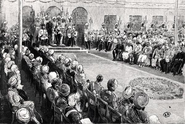 Durbar w Rawul Pindi (grawerowanie) (zdjęcie czarno-białe) autorstwa English School