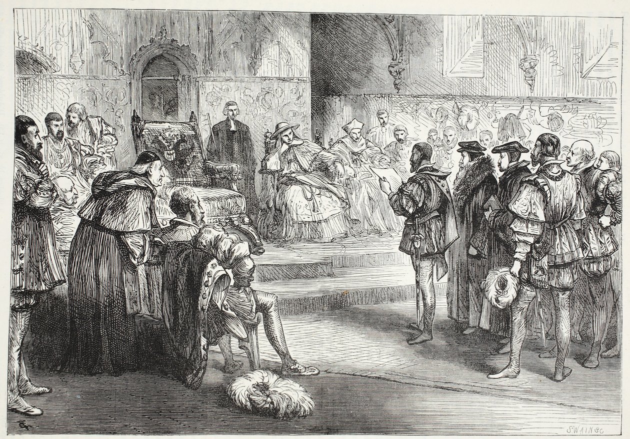 Elektor saski czytający protest na sejmie w Iglicach, ilustracja z Historii protestantyzmu Jamesa Aitkena Wyliego (1808-1890), wyd. 1878 autorstwa English School