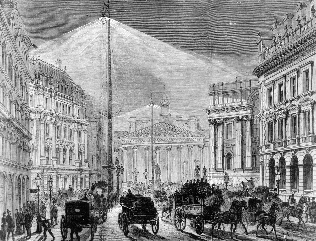 Światło elektryczne w Mansion House, z The Illustrated London News 1881 autorstwa English School