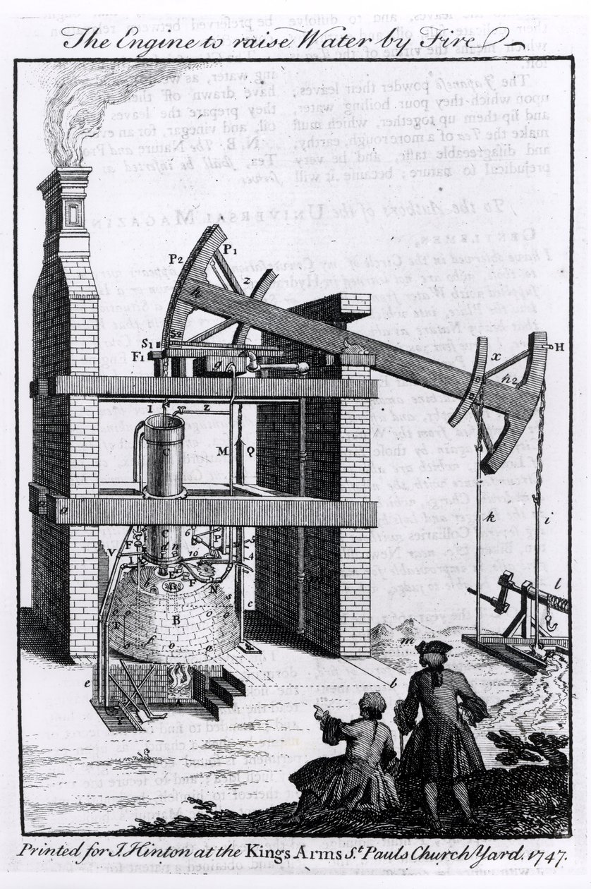 The Engine to Raise Water by Fire, schemat silnika parowego Newcomena dla Universal Magazine, 1747 autorstwa English School