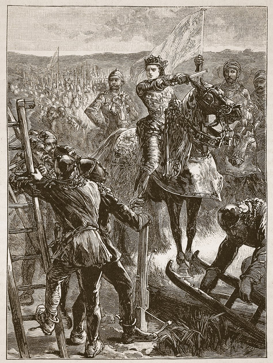 Anglicy przed Harfleurem, ilustracja z Cassells Illustrated History of England (zdjęcie w sepii) autorstwa English School