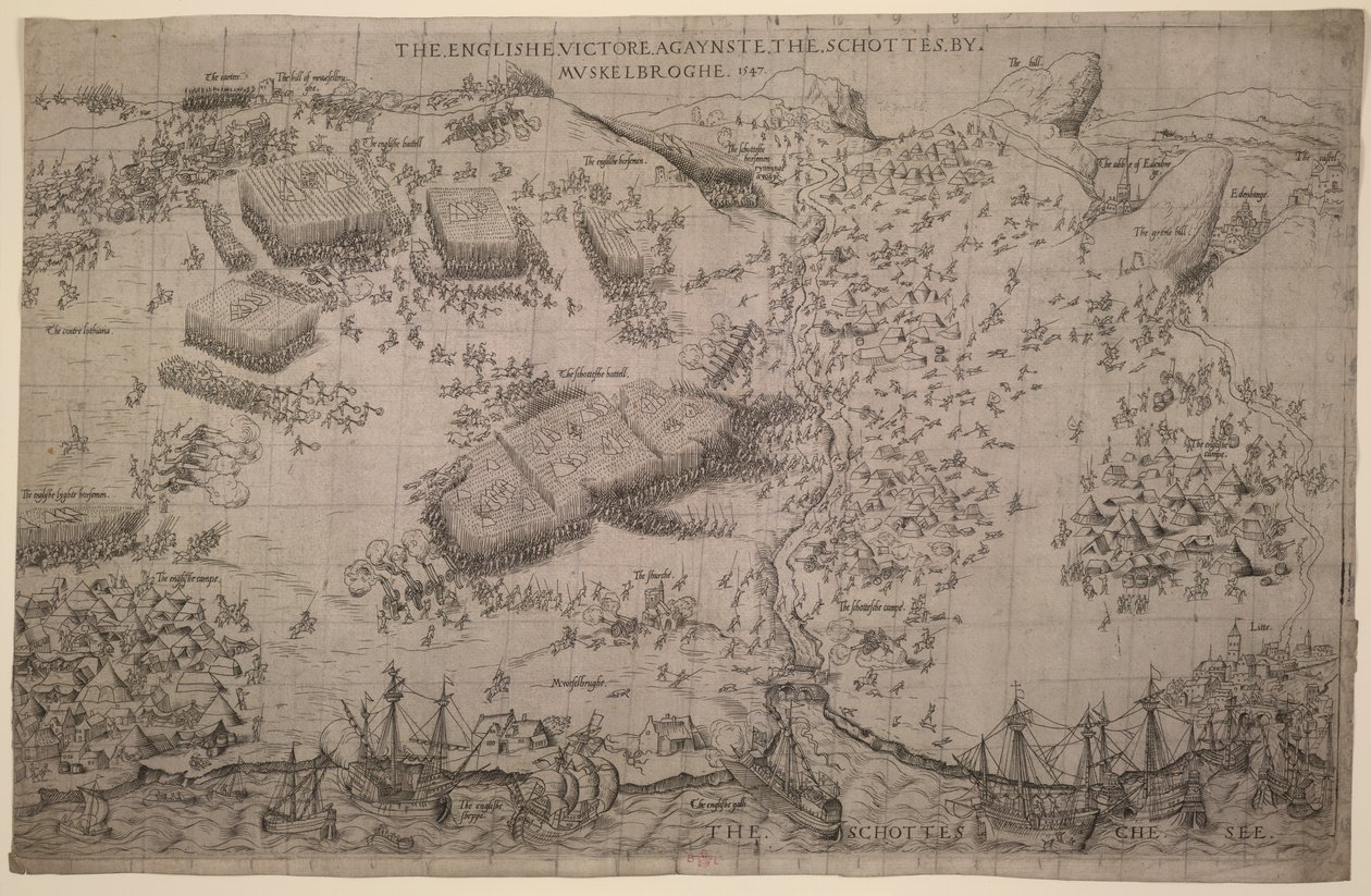„Angielskie zwycięstwo nad Schottesami przez Muskelbroghe” 1547 (grafika) autorstwa English School