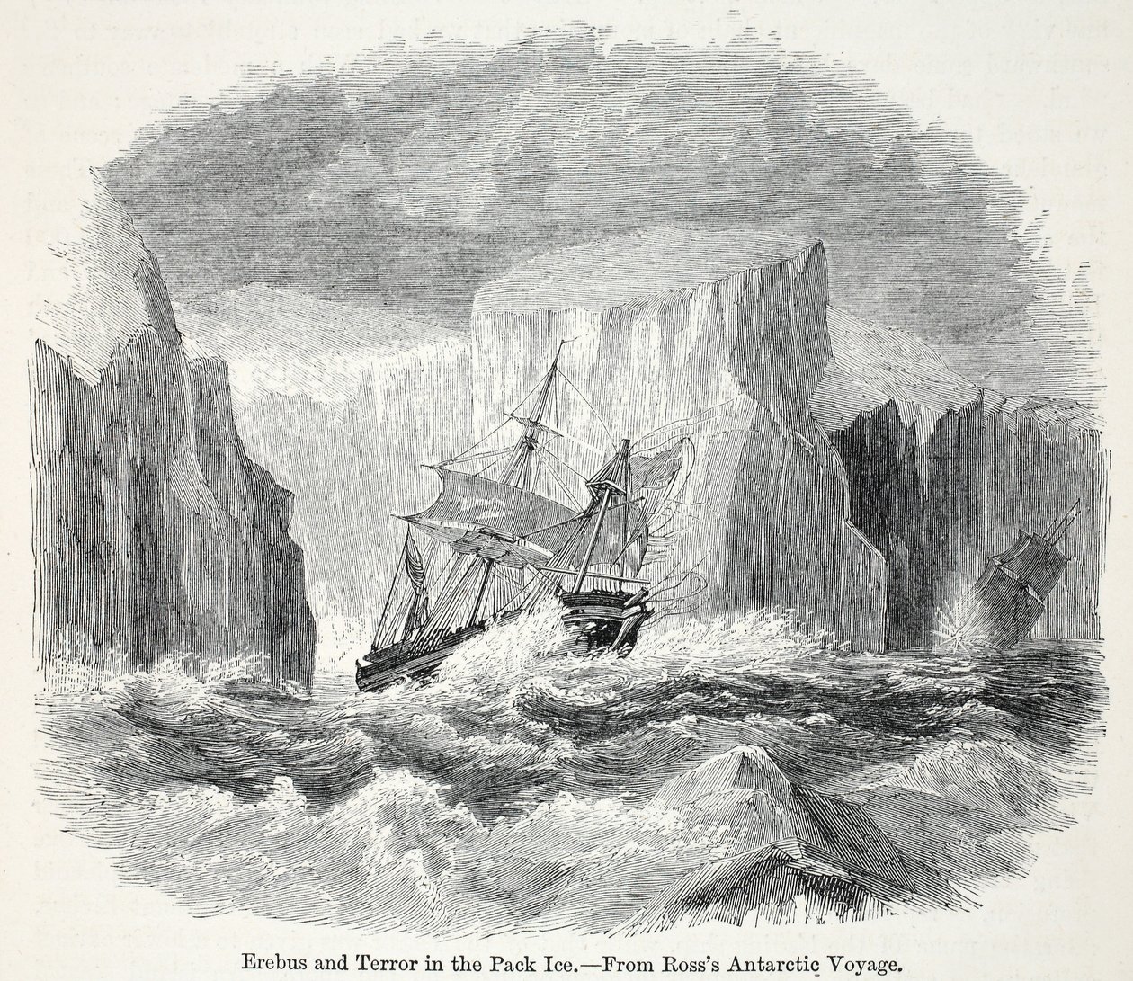 Erebus i terror wśród gór lodowych autorstwa English School