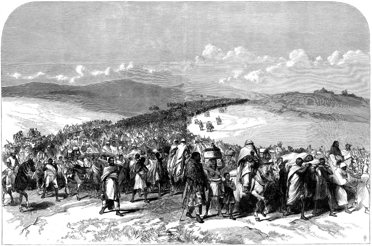 Exodus Theodores Broken Army z brytyjskiej wyprawy do Abisynii, 1868 autorstwa English School