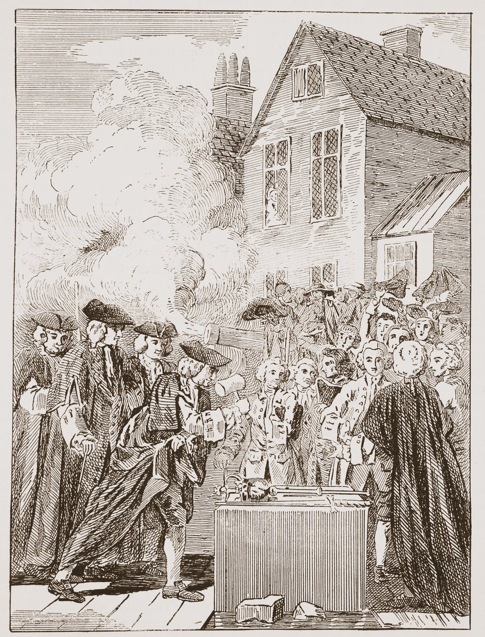 Kamień węgielny mostu Blackfriars, 1760, ze współczesnego druku autorstwa English School