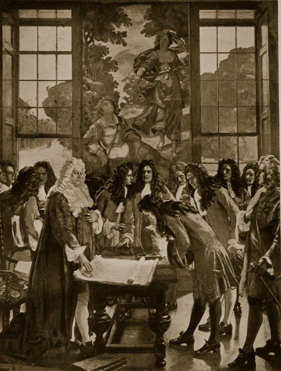 Założenie Banku Anglii, 1694, ilustracja z Hutchinsons Story of the British Nation, c.1923 autorstwa English School