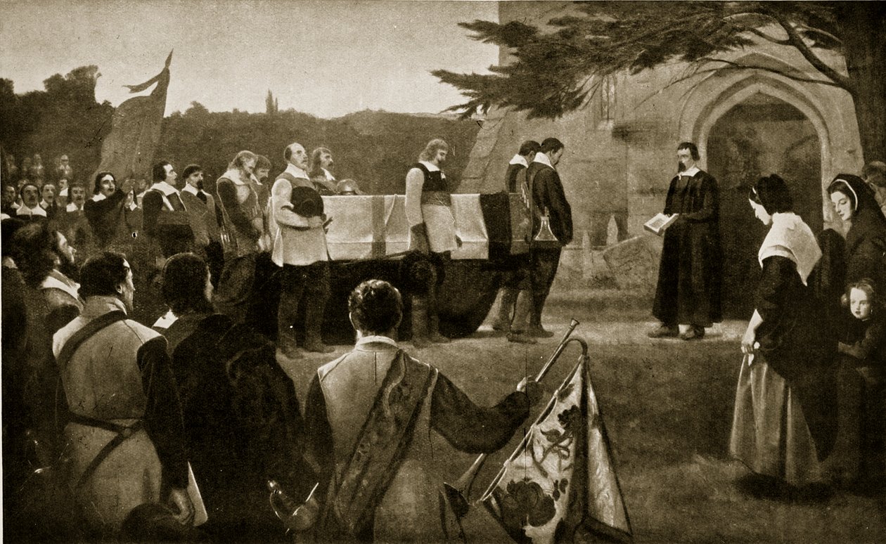 The Funeral of John Hampden, 1643, ilustracja z Hutchinsons Story of the British Nation, c.1923 autorstwa English School