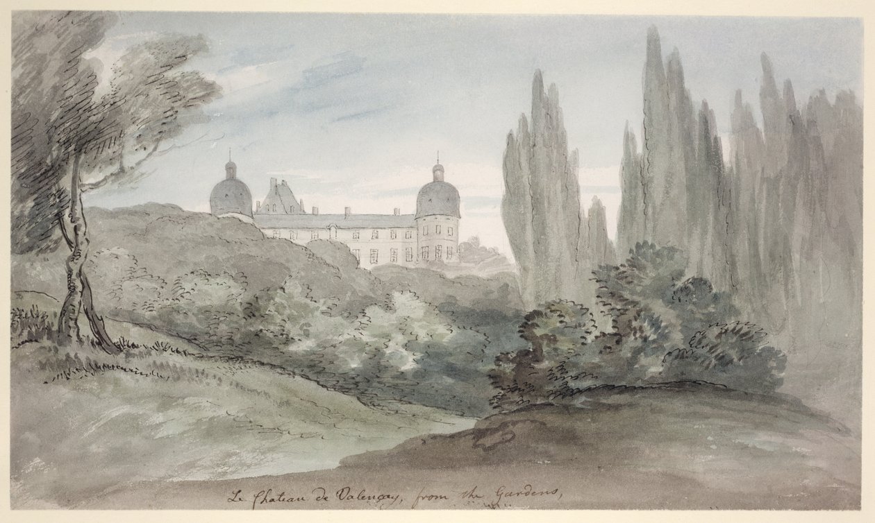 Ogrody zamku Valencay, ok. 1770 (pióro i atrament oraz toaleta na papierze) autorstwa English School