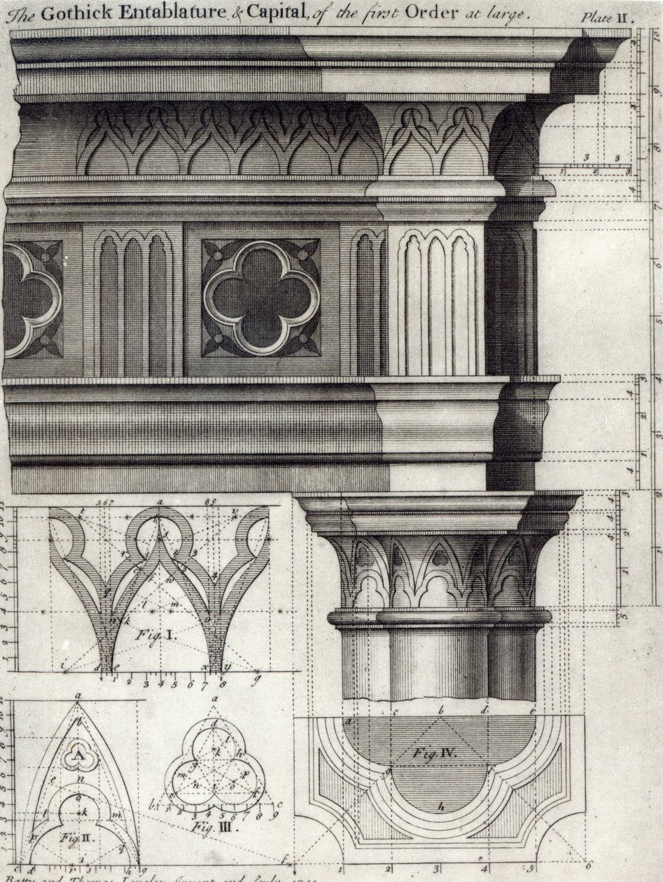 Gotyckie belkowanie i główna stolica Pierwszego Zakonu, 1741 autorstwa English School