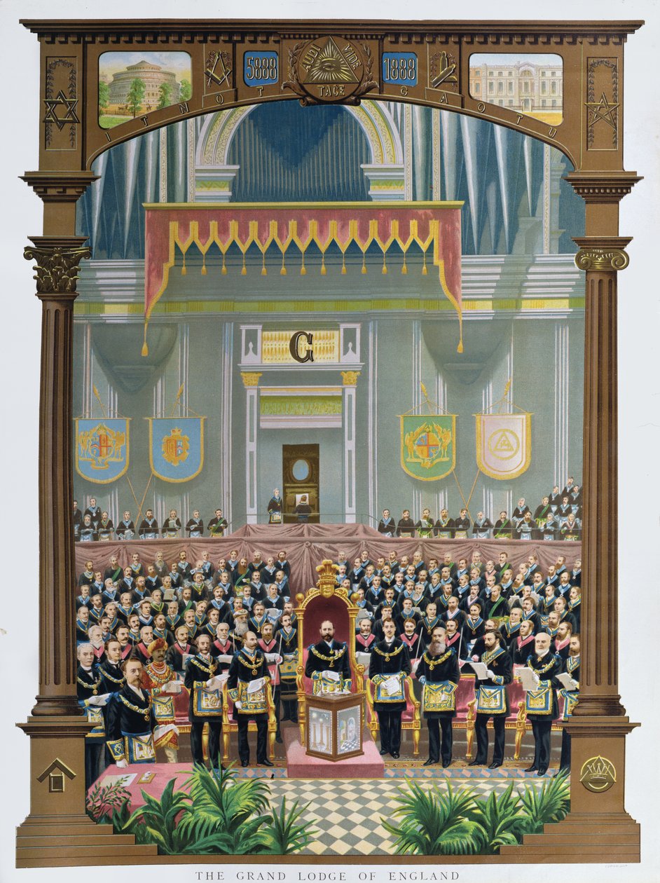 Wielka Loża Anglii głosująca na jubileuszowe przemówienie do Jej Królewskiej Mości Królowej Wiktorii w Albert Hall w Londynie, 13 czerwca 1887 r. autorstwa English School