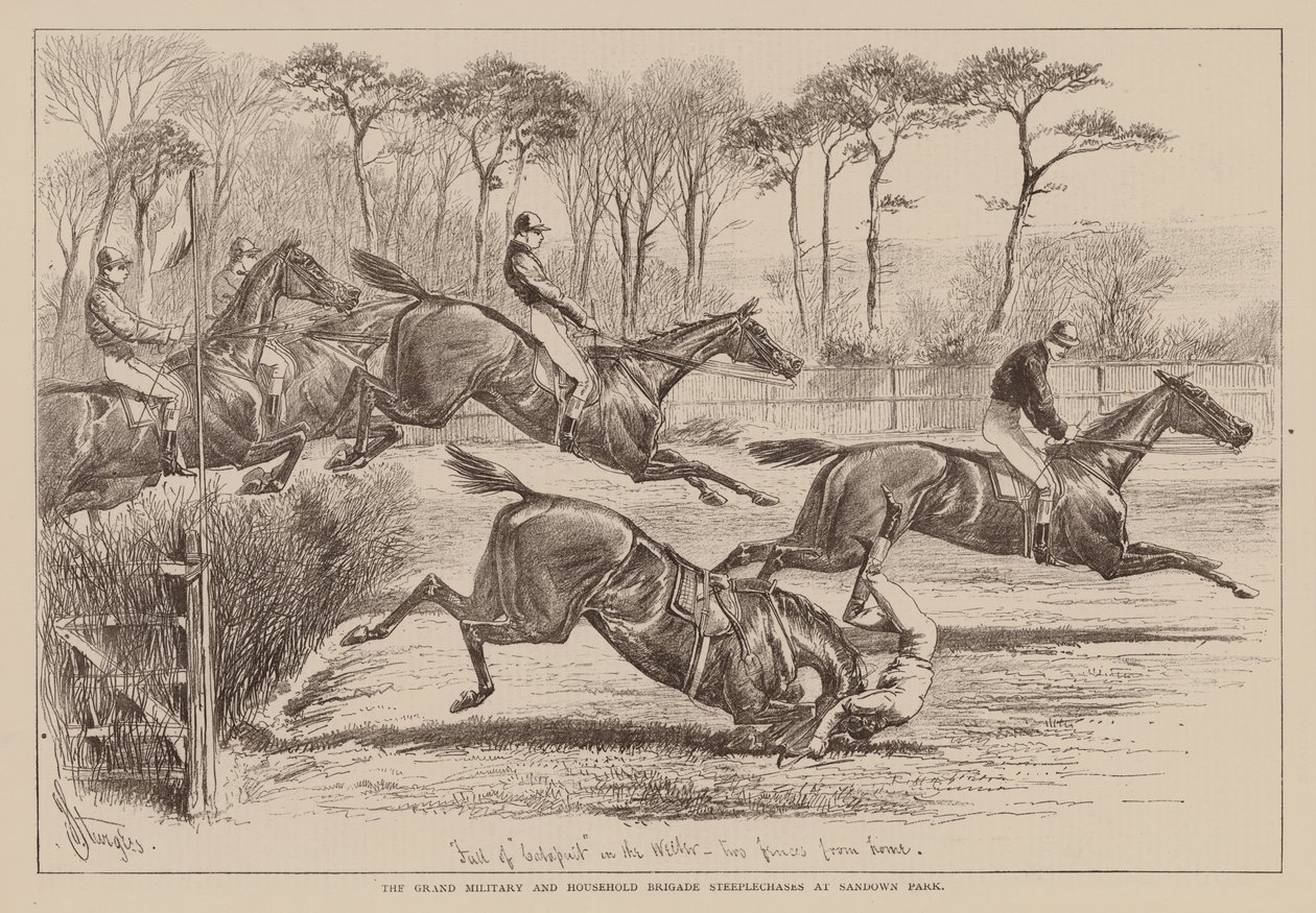 Gonitwy Wielkiej Brygady Wojskowej i Brygady Gospodarstw Domowych w Sandown Park (rycina) autorstwa English School