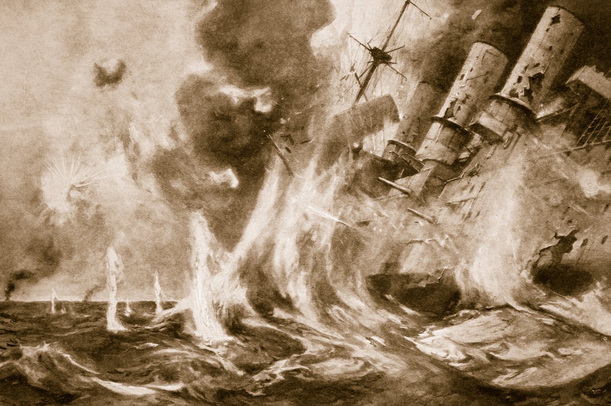 Wielkie brytyjskie zwycięstwo na Falklandach: niemiecki admirał ginie ze swoim okrętem flagowym, 1914-19 autorstwa English School