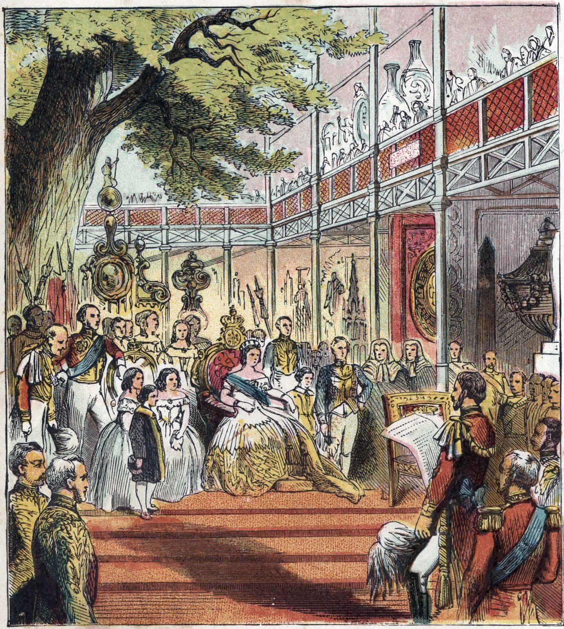 The Great London Expo w Hyde Parku w 1851. Wielka Wystawa 1851.” Szklany pałac został zbudowany w Hyde Parku w 1851 roku, aby wystawić wiele rzeczy z różnych narodów na całym świecie autorstwa English School