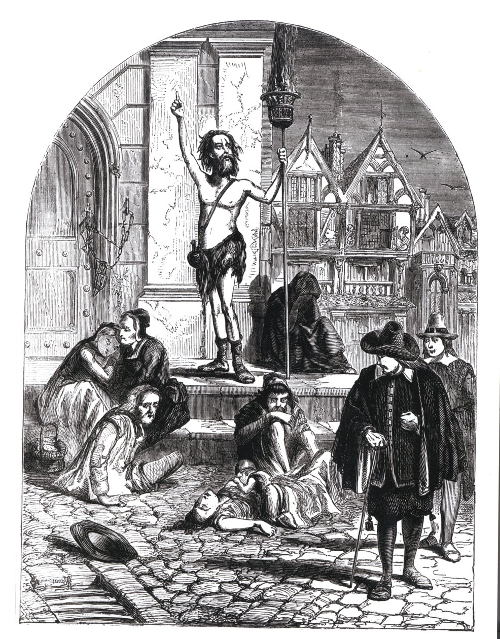 Wielka Plaga 1665, entuzjasta potępiający Londyn (rycina) (zdjęcie bw) autorstwa English School
