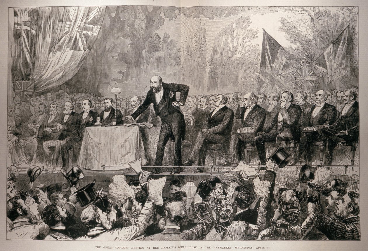 Wielkie Spotkanie Unionistów w Operze Jej Królewskiej Mości na Haymarket, środa 14 kwietnia, z „The Illustrated London News”, 24 kwietnia 1886 autorstwa English School