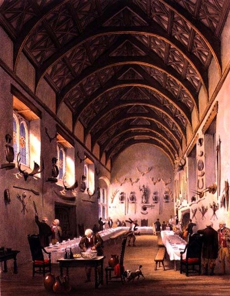 The Hall, Cotehele House, ok. 1830-40 (litografia kolorowa) autorstwa English School