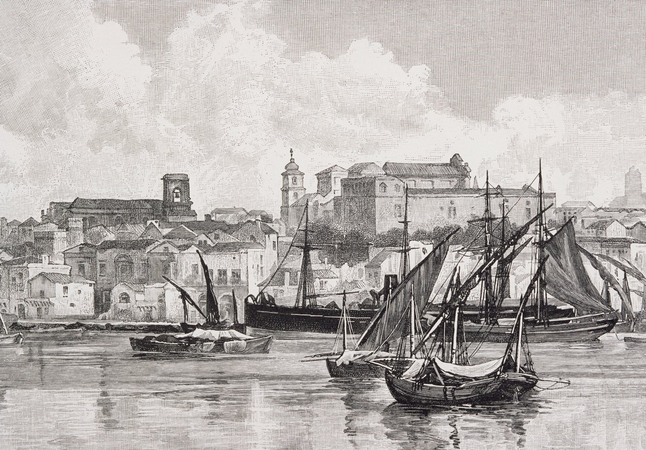 Port, Brindisi, Włochy, z „Malowniczego Morza Śródziemnego”, tom 3, wydanego przez Cassell and Co. Ltd., lata 80.-90. autorstwa English School