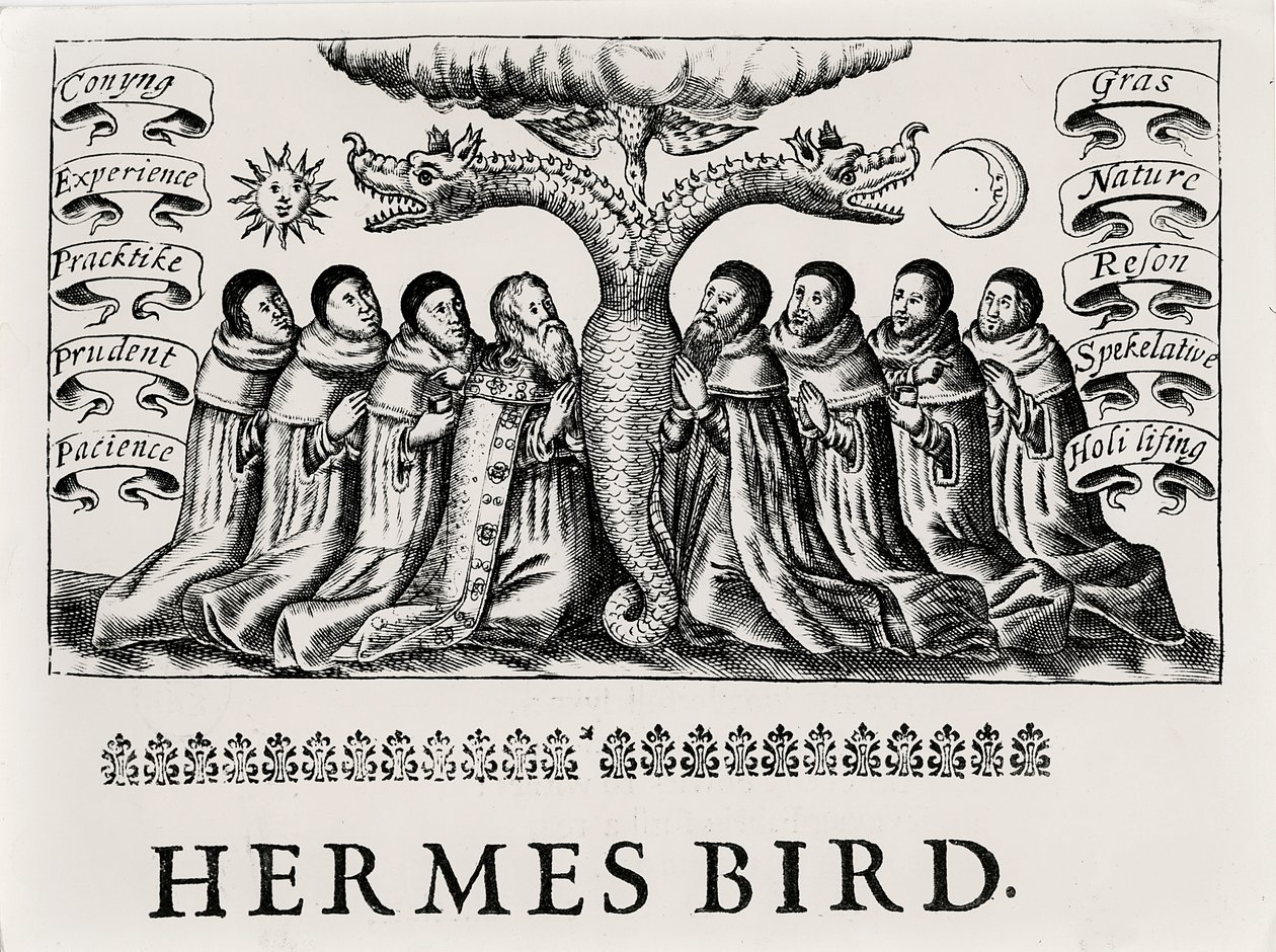 Ptak Hermes, z Theatrum Chemicum, 1652 autorstwa English School