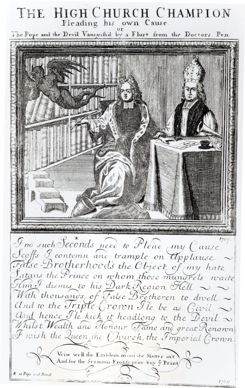 Mistrz Wysokiego Kościoła, broniący własnej sprawy, 1709 r. autorstwa English School