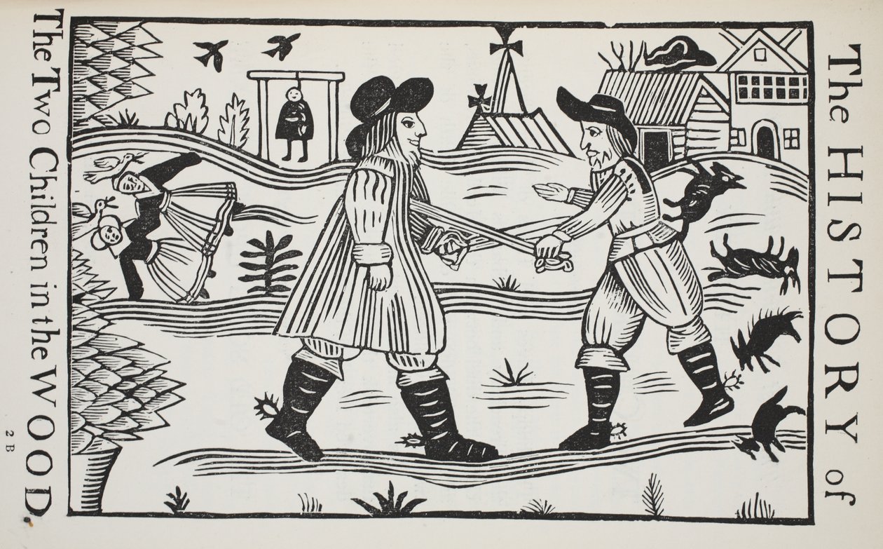 Historia dwojga dzieci w lesie, ilustracja z książki Chap z XVIII wieku autorstwa Johna Ashtona, wyd. 1882 autorstwa English School