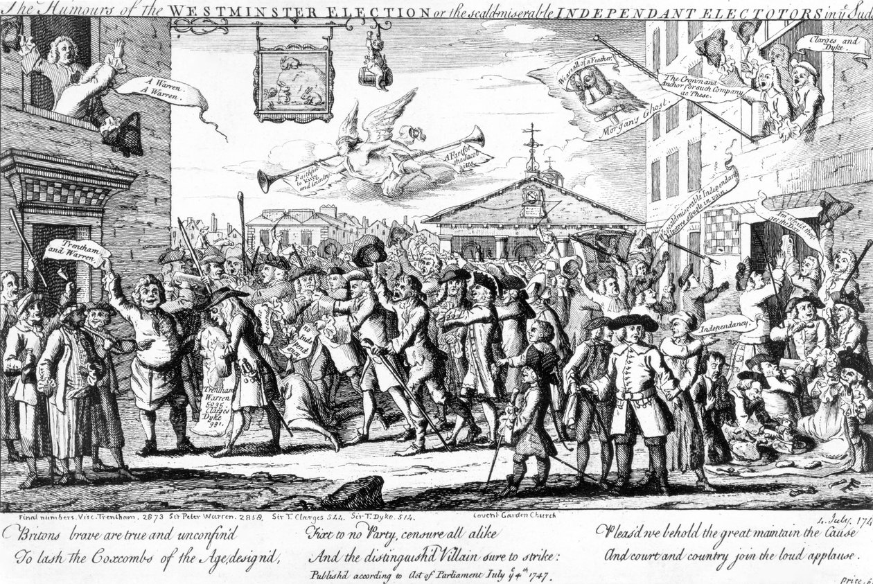 Humory o wyborach w Westminsterze, czyli oparzenia nieszczęśliwych niezależnych elektorów w Suds, 1747 autorstwa English School