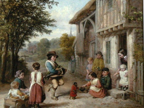 Gracz liry korbowej, ok. 1865 (olej na płótnie) autorstwa English School