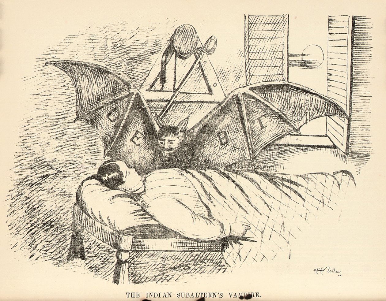 Wampir indyjskiego Subalterna, strona ze szkicownika Delhi, 1850-54 autorstwa English School