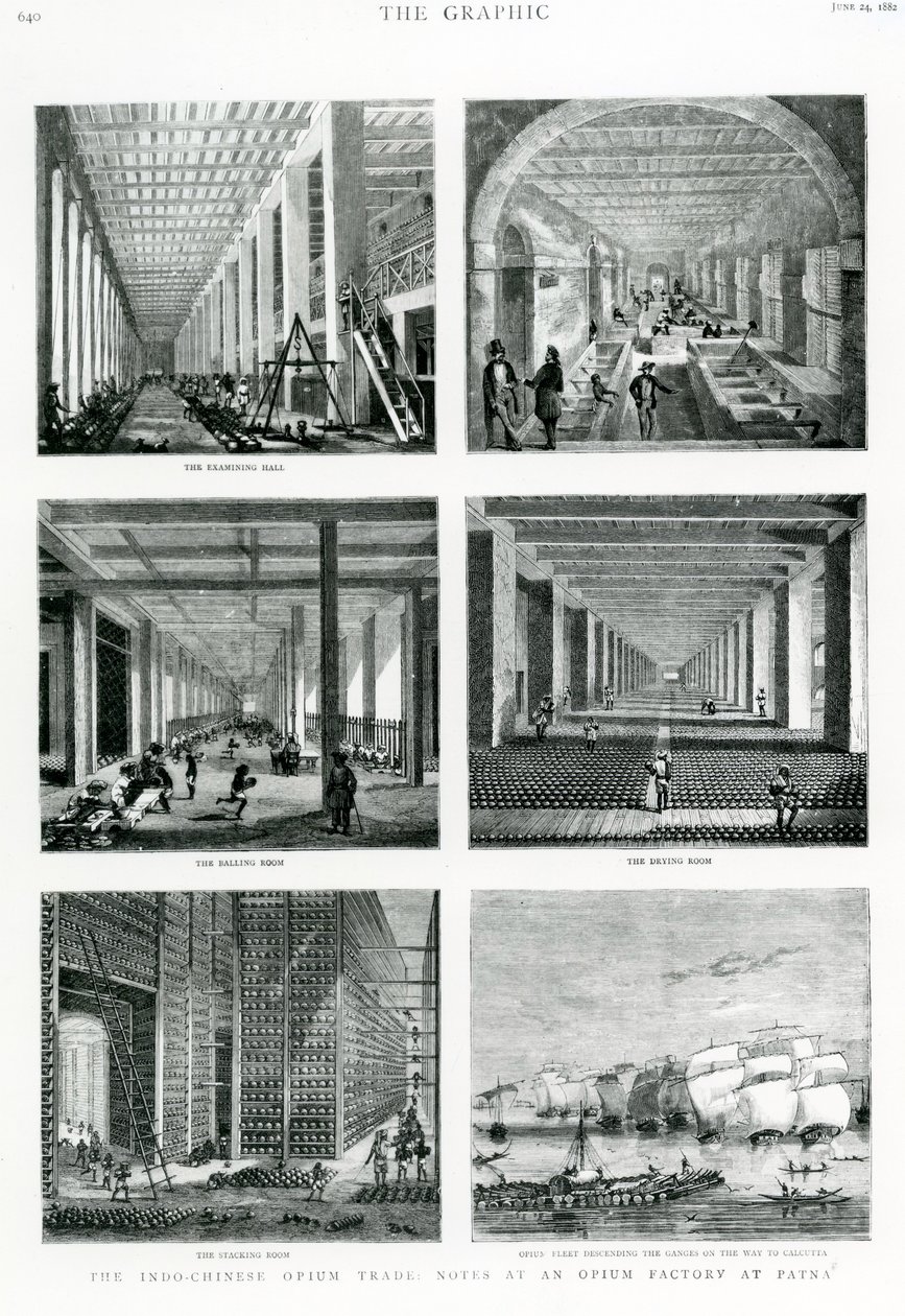 Indo-chiński handel opium: notatki w fabryce opium w Patna, zaczerpnięte z The Graphic, 1882 autorstwa English School