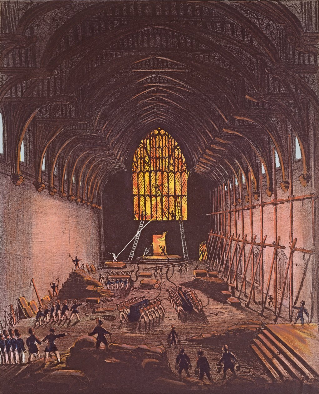 Wnętrze Westminster Hall, 1834 (rycina kolorowa) autorstwa English School