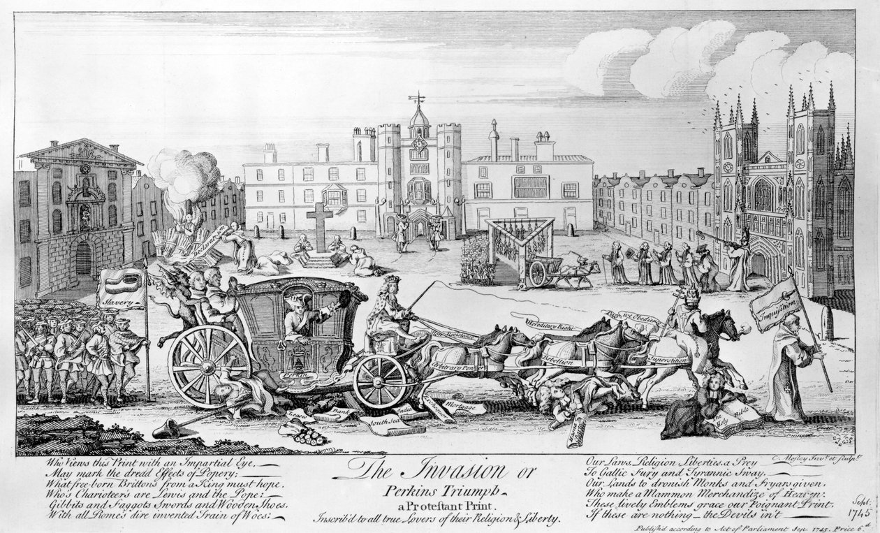 Inwazja lub Triumf Perkinsa - druk protestancki, przypisywany wszystkim prawdziwym miłośnikom ich religii i wolności, 1745 autorstwa English School