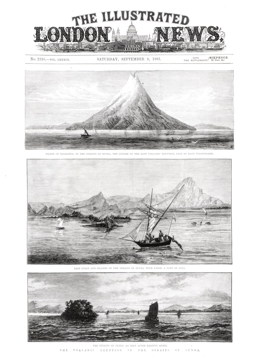 The Island of Krakatoa, okładka The Illustrated London News, 8 września 1883 r. autorstwa English School