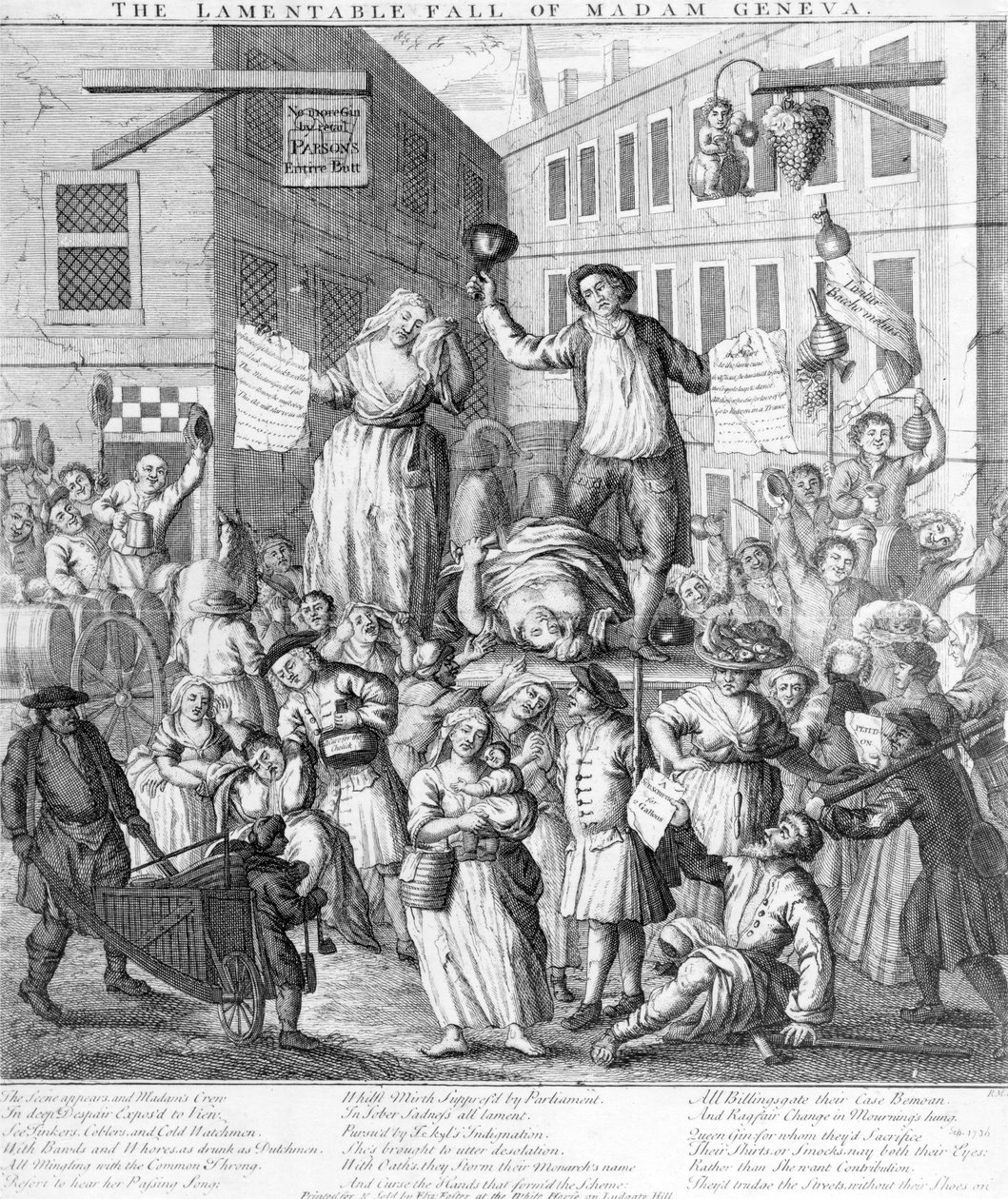 Żałosny upadek Madame Geneva, 1736 r autorstwa English School