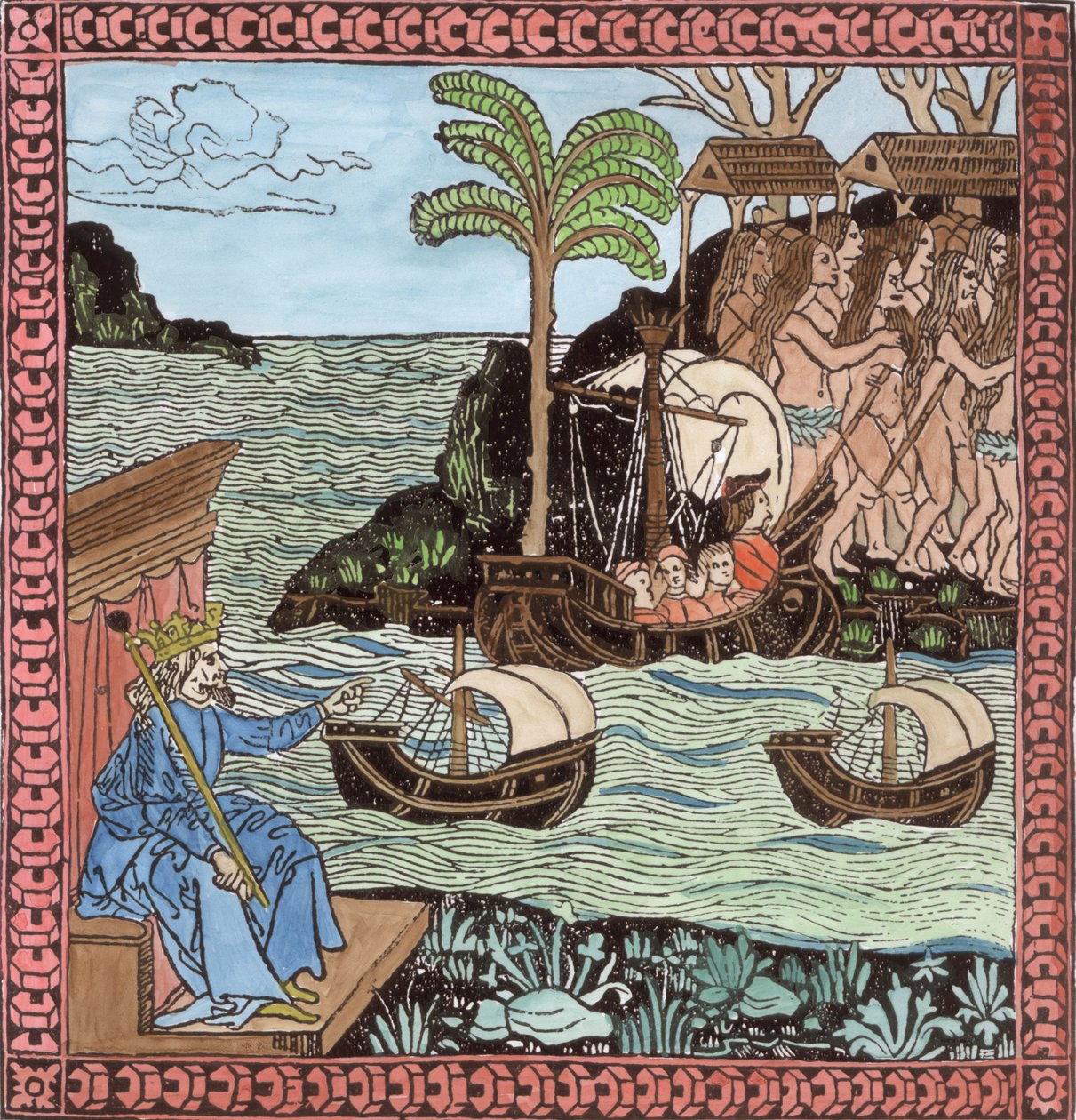 Lądowanie Kolumba, z tomu II „Narracyjnej i krytycznej historii Ameryki”, pod redakcją Justina Winsora, Londyn, 1886 r. (drzewryt) (późniejsza kolorystyka) autorstwa English School