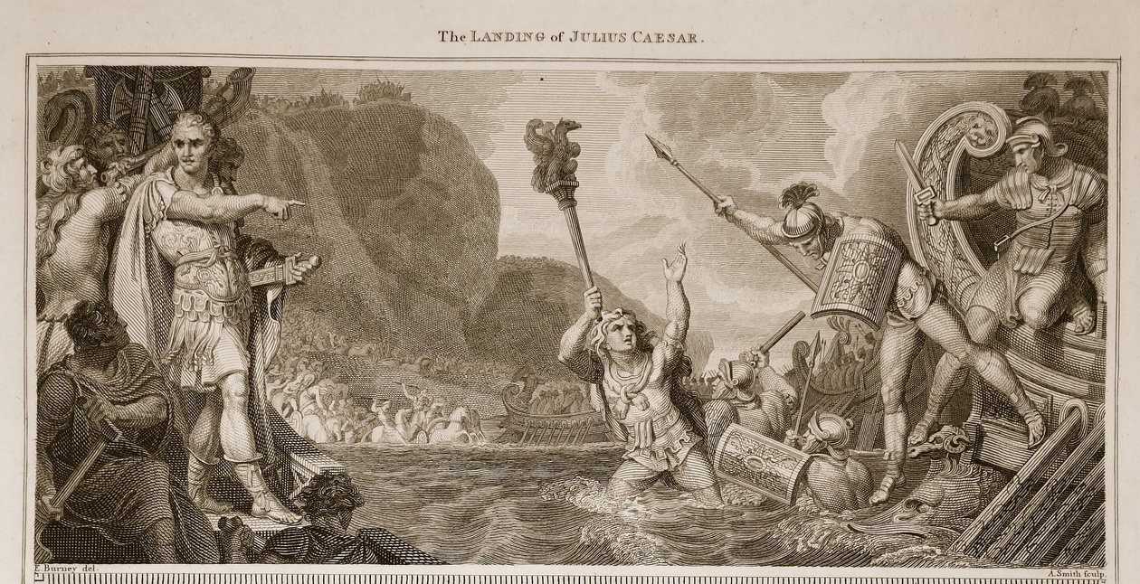 The Landing of Julius Caesar, ilustracja z David Hume The History of England, wyd. R. Bowyer, Londyn, 1812 r. autorstwa English School