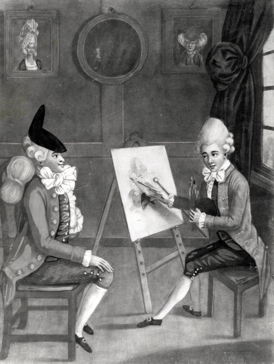 Malarz makaronów lub Billy Dimple pasujący do jego obrazu, opublikowany przez Bowles and Carver, 1772 (mezzotinta) autorstwa English School