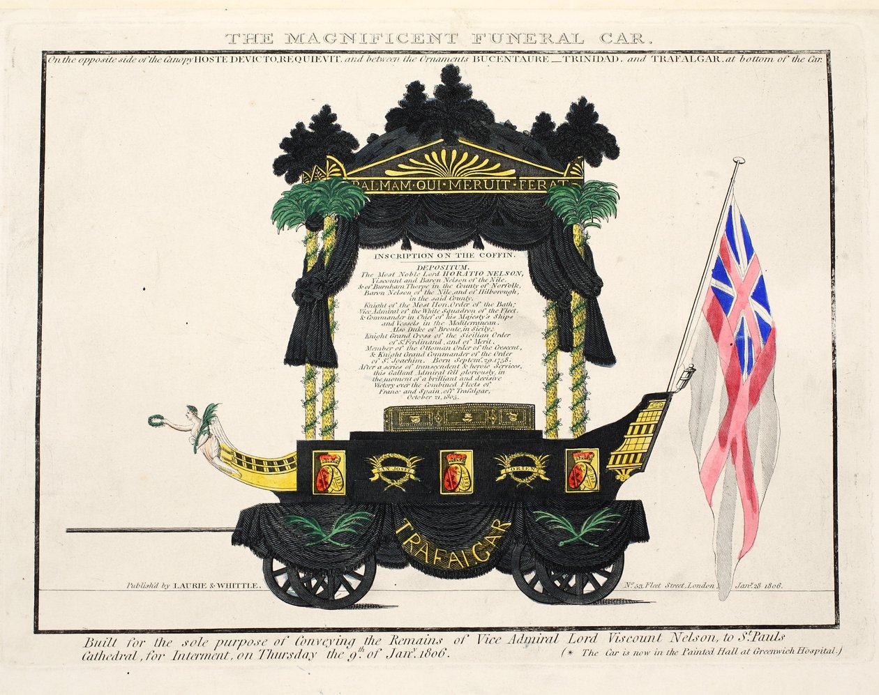 Wspaniały Wóz Pogrzebowy, wyd. 1806 (ręcznie kolorowane grawerowanie) autorstwa English School
