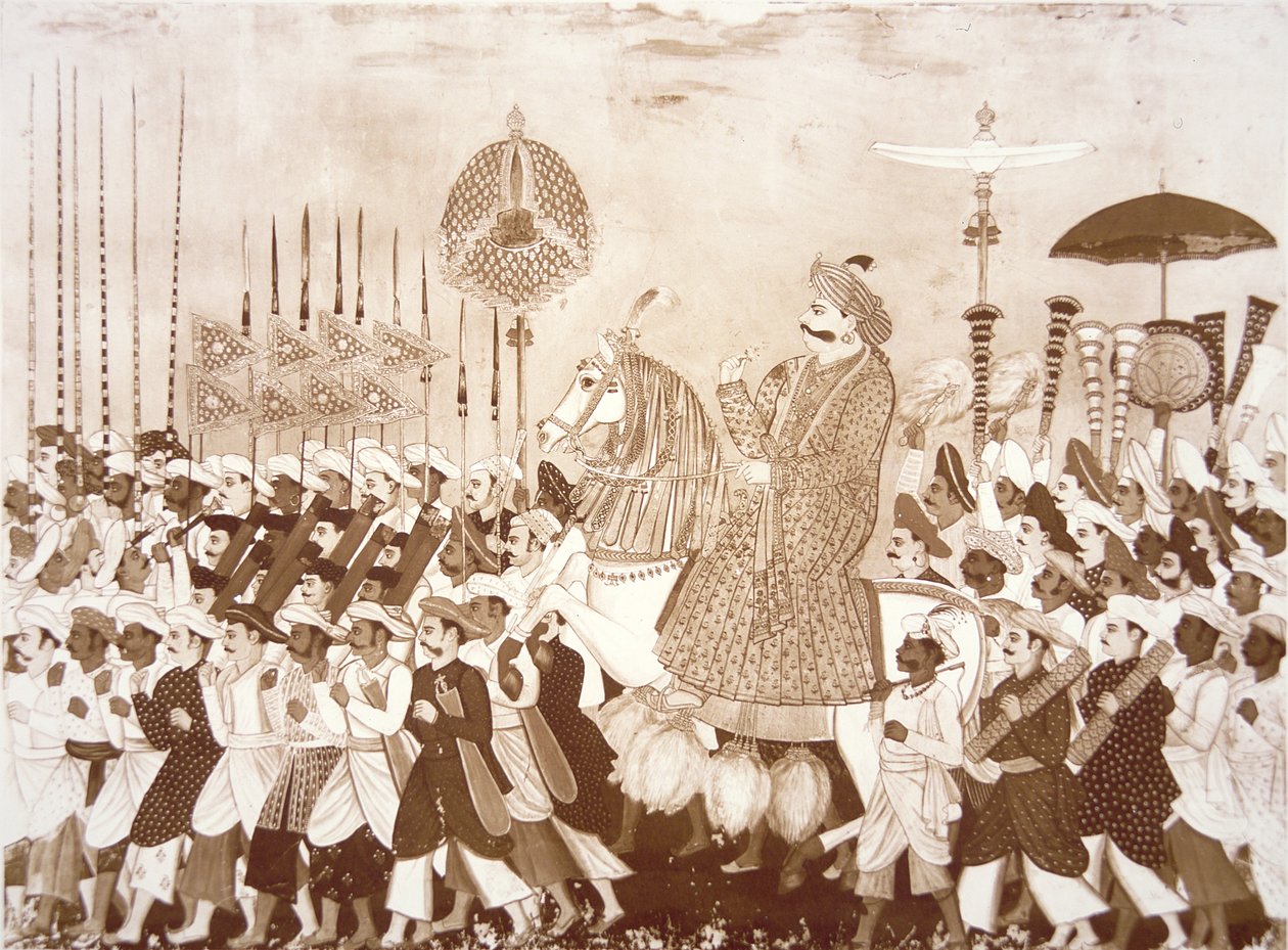 Wódz Mahratty Tulsaji z Tanjore (kolor litho) autorstwa English School