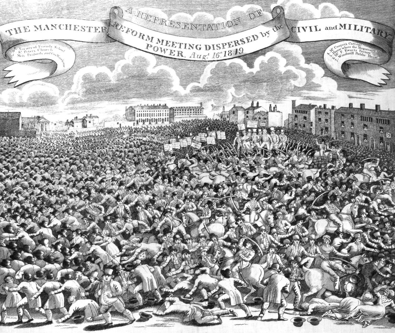 Spotkanie reformatorskie w Manchesterze, rozproszone przez władzę cywilną i wojskową, 16 sierpnia 1819 r autorstwa English School