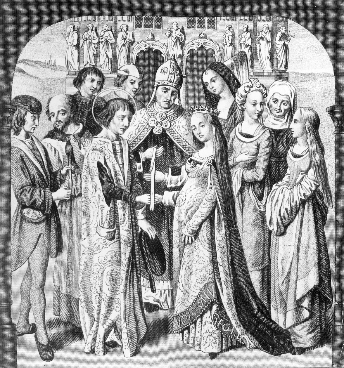 Małżeństwo Henryka VI i Małgorzaty Anjou, grawerowane przez Freeman autorstwa English School